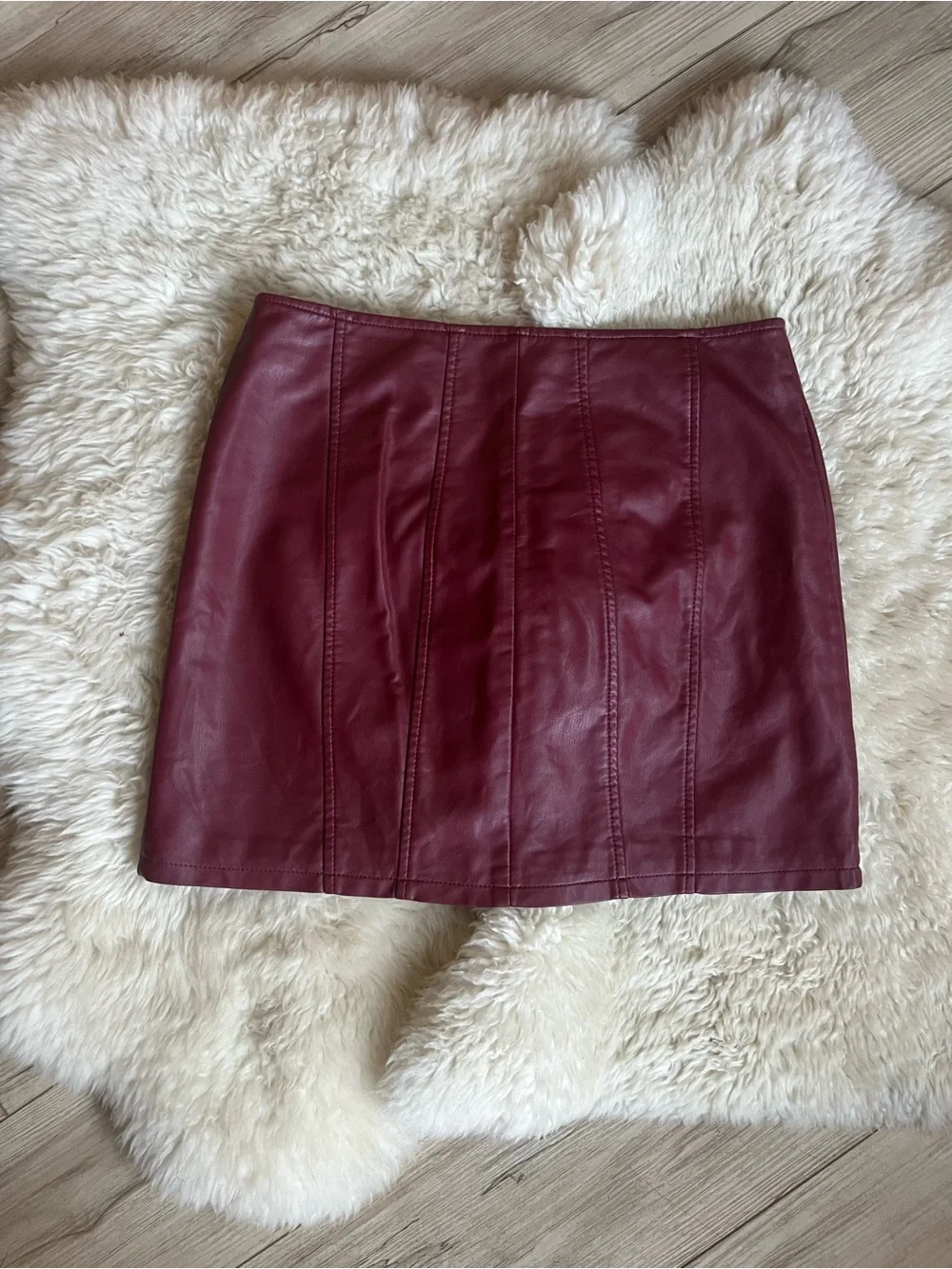 Free People Layla Vegan Leather Zip-Front Mini Skirt in Burgundy